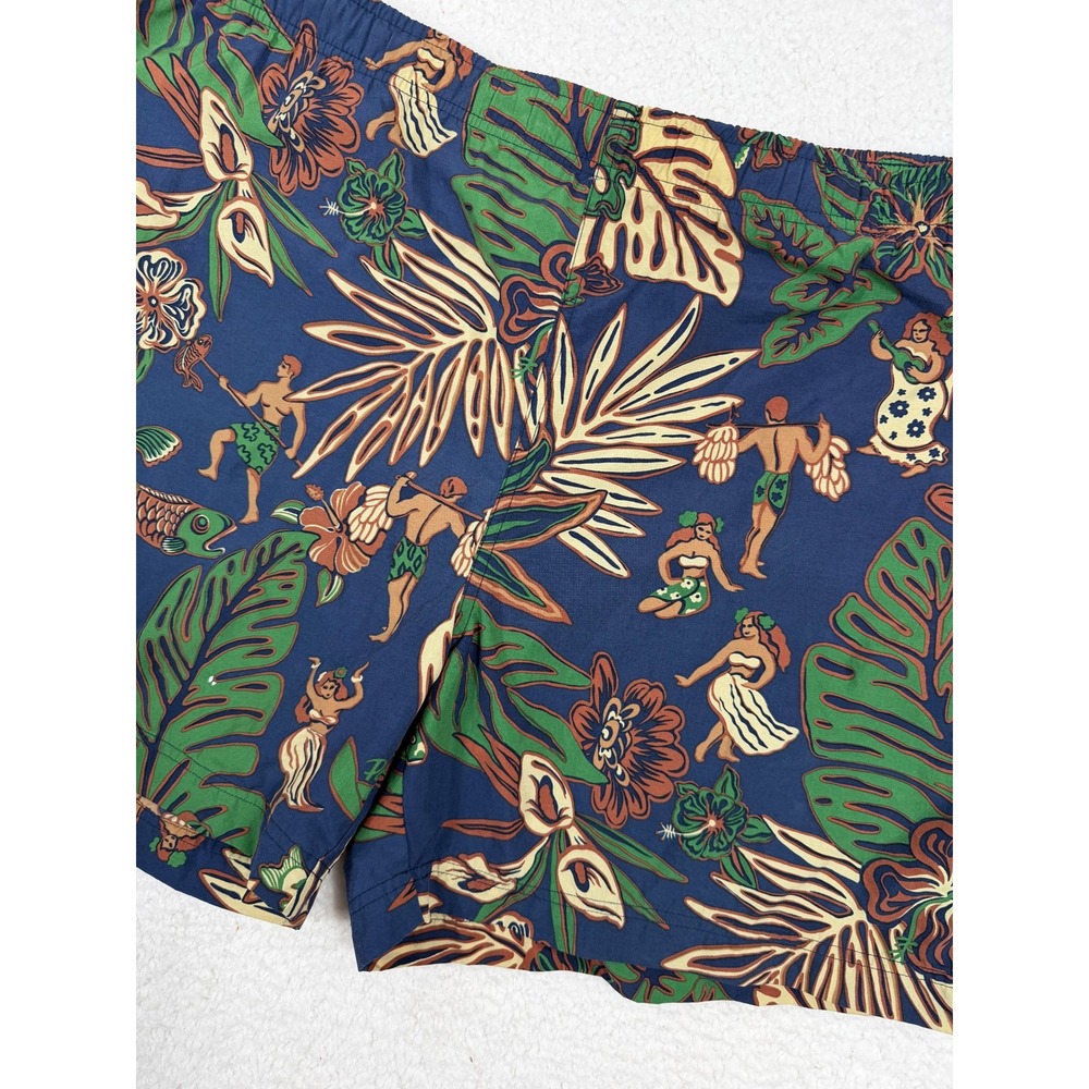 Polo Sport Ralph Lauren Vintage XL Hawaiian Hula Print Swim Trunks Navy Blue 90s
